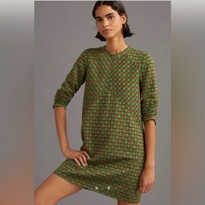 Anthropologie. Maeve Jacquard Print Mini Dress. Orange/Green/Black. Size Small.